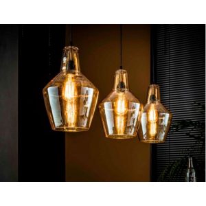 Hanglamp 3L amber glas kegel / Oud zilver